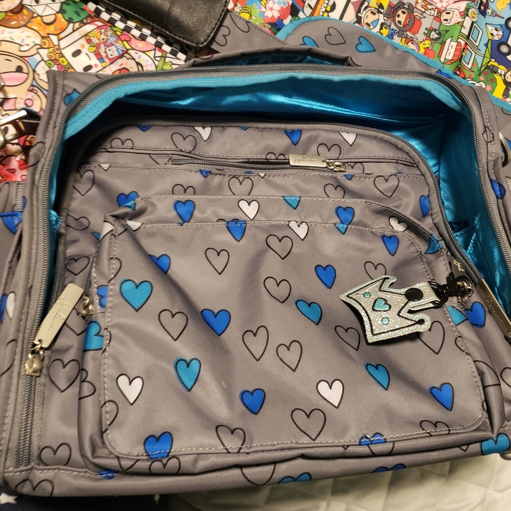 JuJuBe Rad Hearts BFF diaper bag with changing pad plus two extra changing pads